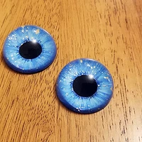 Acrylics Round pupils with a pearlescent blue iris and gold flecks