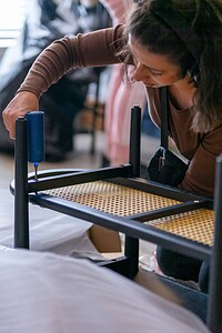Furniture assembly, woodworking, craftsmanship, furniture making, chair assembly, interior design.