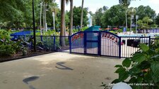 Aluminum Gate Frame - 3" x 3/16" Sq. Tube. Aluminum Mesh - 1/4" Diameter x 1/2" Square Opening. Panic Hardware - Von Duprin 99LX374LXPOOL