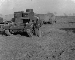 2nd Lt. Emmett Gibson next to a tank.
Courtesy of George Smith family Gibson Tank