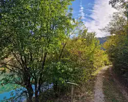 Krušnica rijeka okružena zelenilom i šumom u jesen.