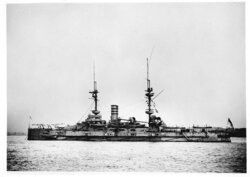 HMS Magnificent. Majestic class pre dreadnought battleship. Convoy lead
ship.