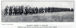 Battalion parading at Salisbury 1914. LCol JA Currie visible to rear of
band and at the head of the column. Pipe Major Alexander
Keith front left