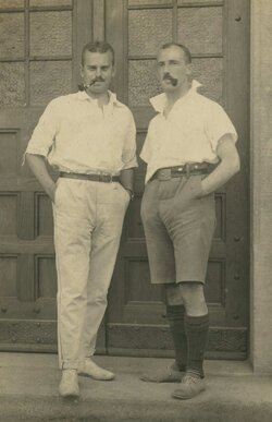 Capt Cory and Lt Jones. Bischofswerda POW camp, Hannover, Germany.  Undated.