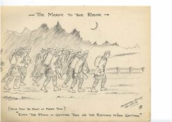 Sketch by Lt JE Banton depicting troops grumbling on
march to the Rhine Germany Dec 1918