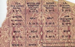 Front of Duty or Leave Ration Book with sample ration stamps for period 19-30 Dec 1918 issued to 192737 Pte William Hawkins.