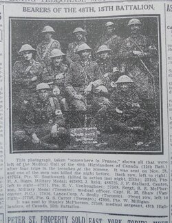 Newspaper article on and photograph of 15th Bn medics and
stretcher bearers on the Somme 1916.