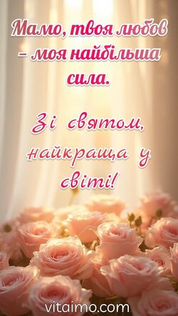 Листівка про силу материнської любові — найкраще привітання. Листівка до Дня народження мами з ніжними квітами та словами подяки за любов.