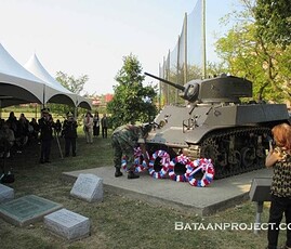 Wreath being laid in front of the tank in honor of Marines who fought in the Philippines Wreath being laid, in front of tank, in honor of Marines who fought in the Philippines