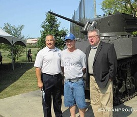 From the left: Abel Ortega Jr, Curtis Wallisch, and Steve Gibson
Abel's dad was assigned to A Company as the battalion prepared to go to the Philippines. Curtis' dad, Lewis, was an original member of A Company but reassigned to HQ Company at Ft. Knox, Kentucky. Steve's dad, Emmett, was a second lieutenant, in HQ Company. From the left: Abel Ortega Jr, Curtis Wallisch, and Steve Gibson
