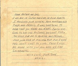 POW letter written by Lewis Wallisch. - Courtesy of the Wallisch Family Lewis Wallisch POW Letter
