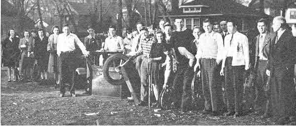 Proviso students and faculty collect scrap metal, tires and other materials that can be used in the war effort. PTHS Scrap metal