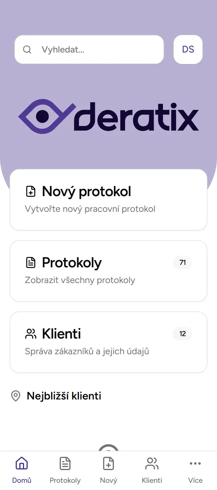 Deratix mobile app dashboard