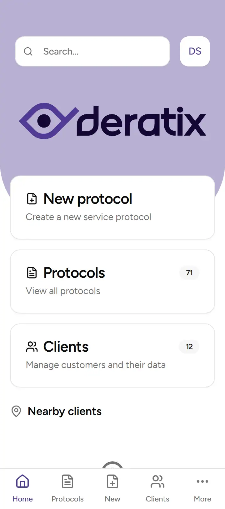 Deratix mobile app dashboard