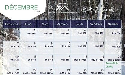 Horaire du mois de décembre!