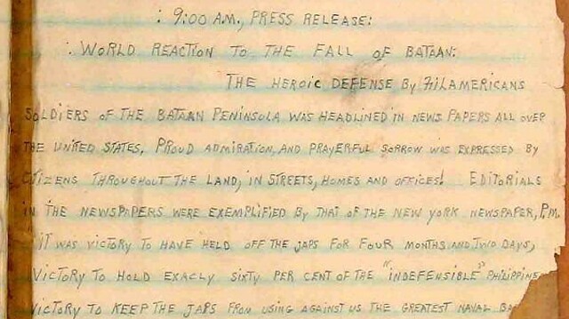 Gen. Jonathan Wainwright's press release on the fall of Bataan. wainwright