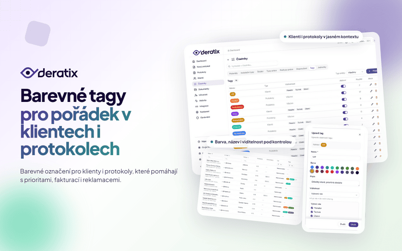 Tagy pro klienty a protokoly pro priority, reklamace a přehled