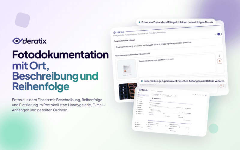 Fotodokumentation mit Ort, Beschreibung und Reihenfolge