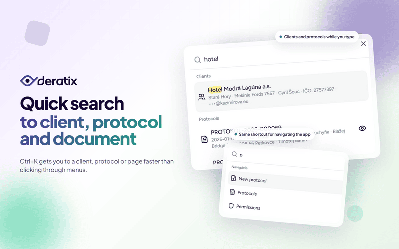 Quick search for clients, protocols, and documents