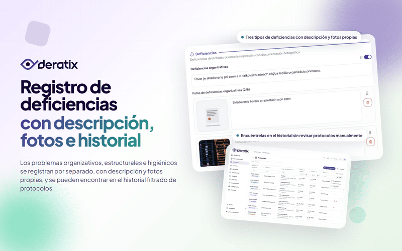 Registro de deficiencias con descripción, fotos e historial