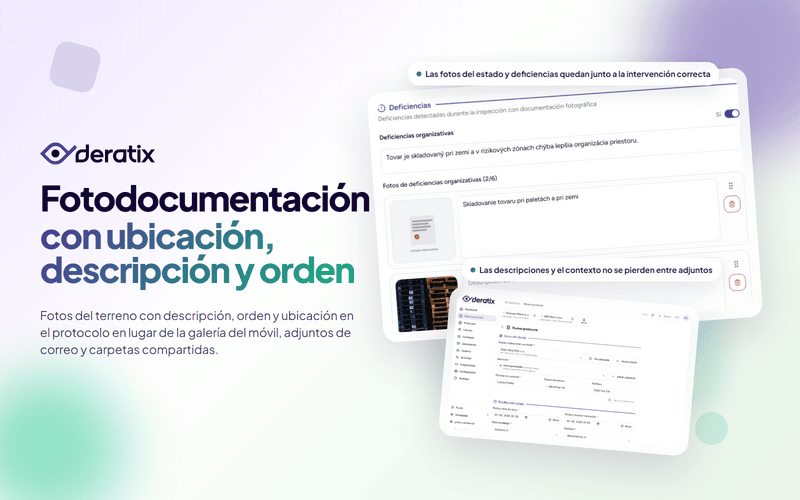 Fotodocumentación con ubicación, descripción y orden