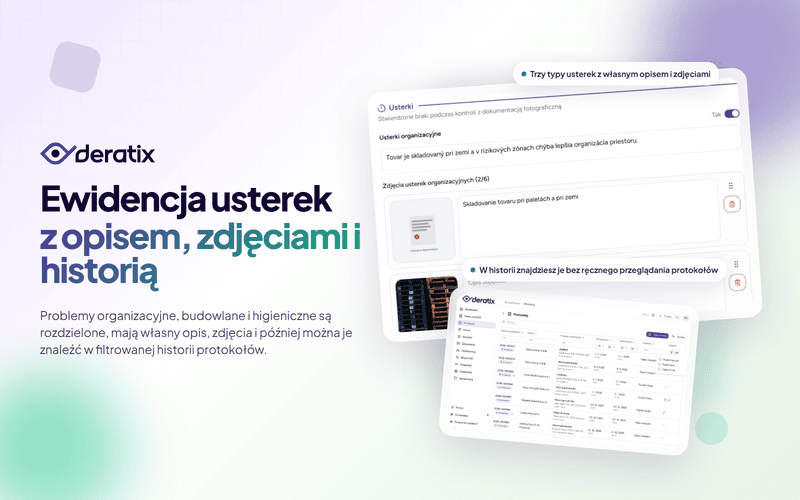 Ewidencja uchybień z opisem, zdjęciami i historią