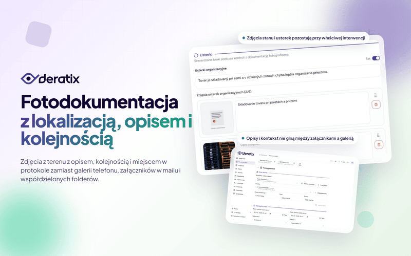 Fotodokumentacja z lokalizacją, opisem i kolejnością