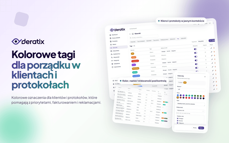 Tagi dla klientow i protokolow do oznaczania priorytetow, reklamacji i przegladu
