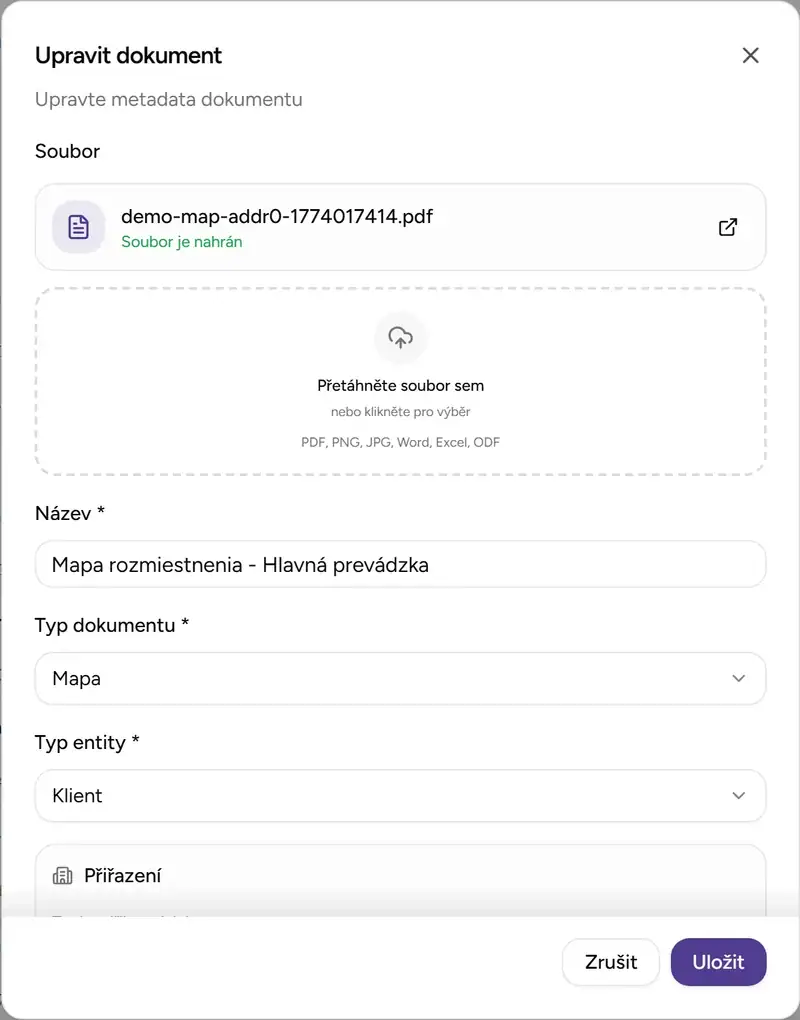 Nastavení přiřazení a viditelnosti dokumentu - Desktop