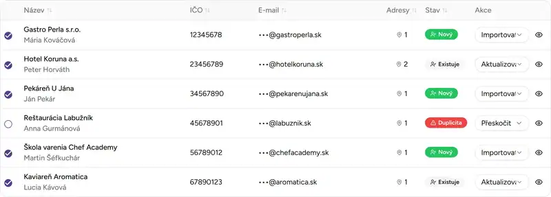 Přehled položek v importu klientů ze souboru - Desktop