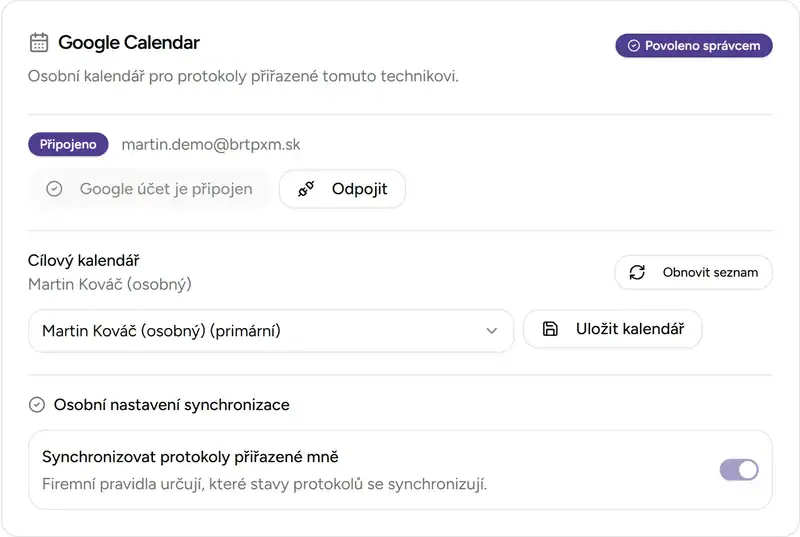 Osobní Google kalendář v Moje nastavení - Desktop