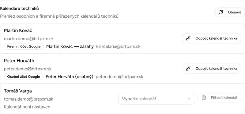 Kalendáře techniků - Desktop