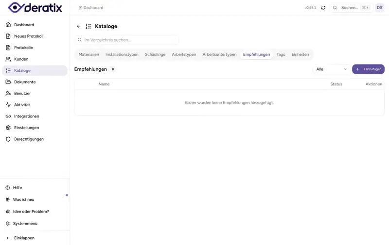Deratix Kundenempfehlungen — desktop application screenshot showing the feature in action