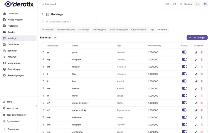 Einheitenkatalog - Desktop