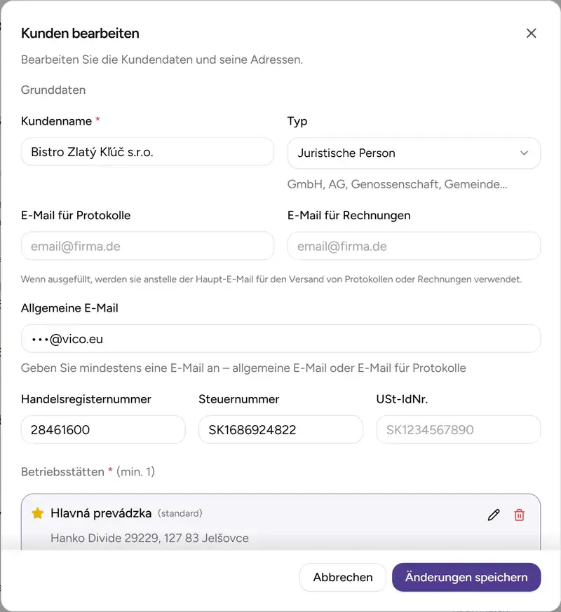 Dialog zur Kundenbearbeitung - Desktop
