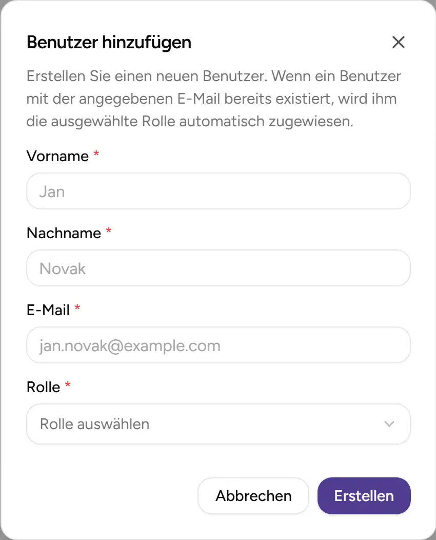Dialog zum Bearbeiten eines Benutzers - Desktop