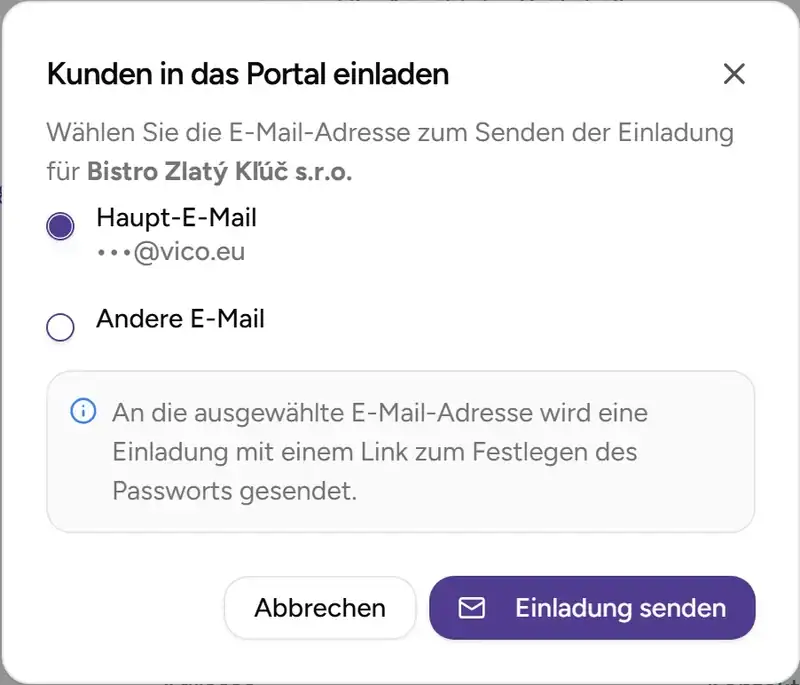 Einladungsdialog - Desktop