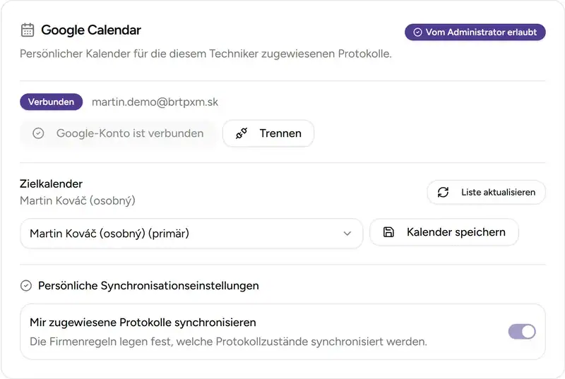 Persönlicher Google-Kalender in Meine Einstellungen - Desktop