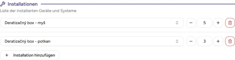 Deratix Installations­verfolgung — desktop application screenshot showing the feature in action