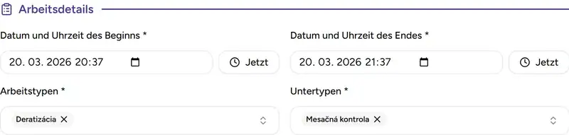 Abschnitt Arbeitsdetails - Desktop