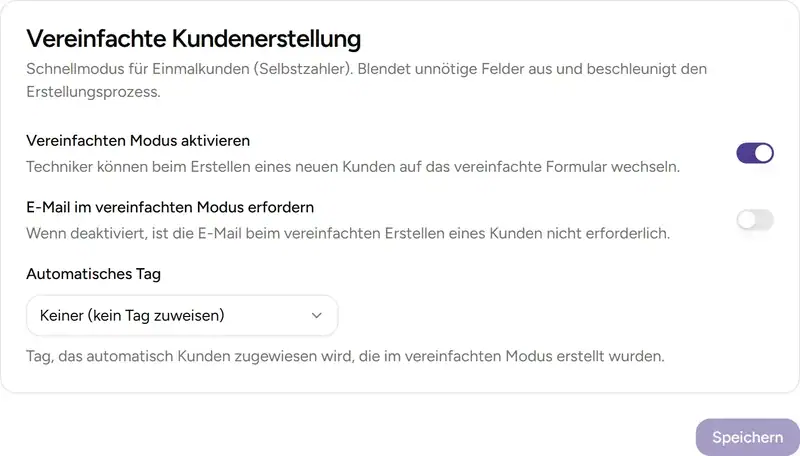 Kundeneinstellungen - Desktop