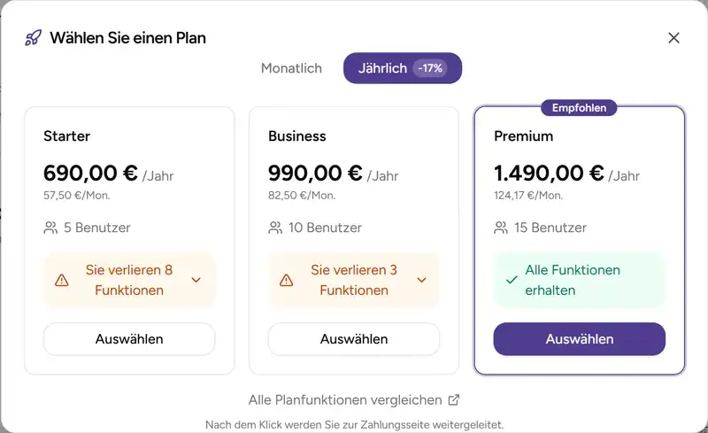 Planauswahl - Desktop