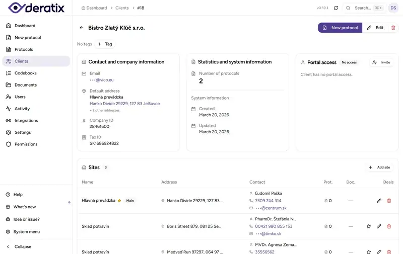Contacts at the level of individual sites - Desktop