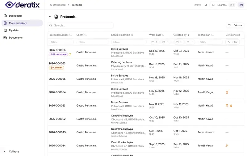 Deratix Client portal — desktop application screenshot showing the feature in action