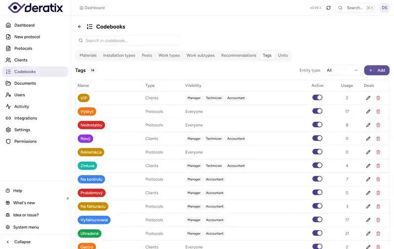 Tag overview in codebooks - Desktop