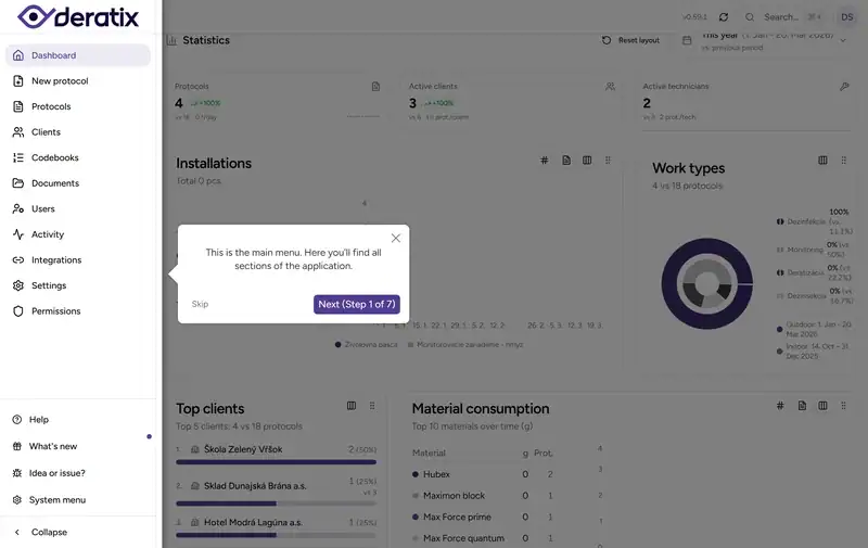 Welcome tour of the dashboard - Desktop