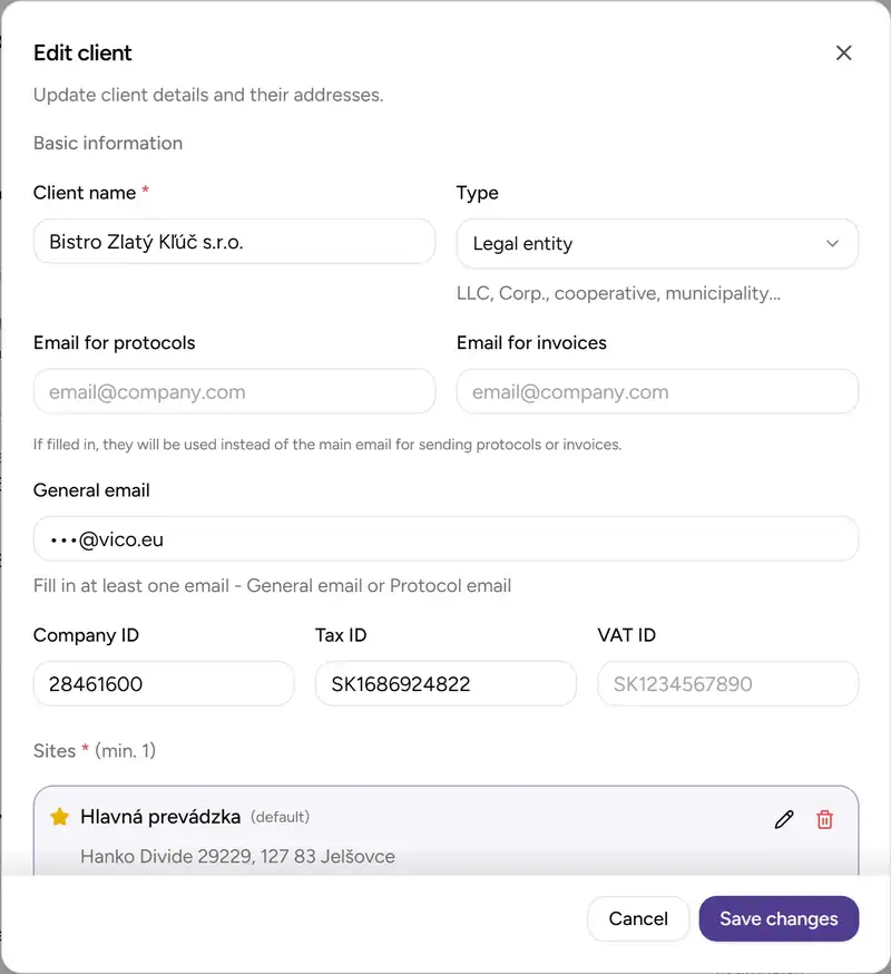 Client edit dialog - Desktop