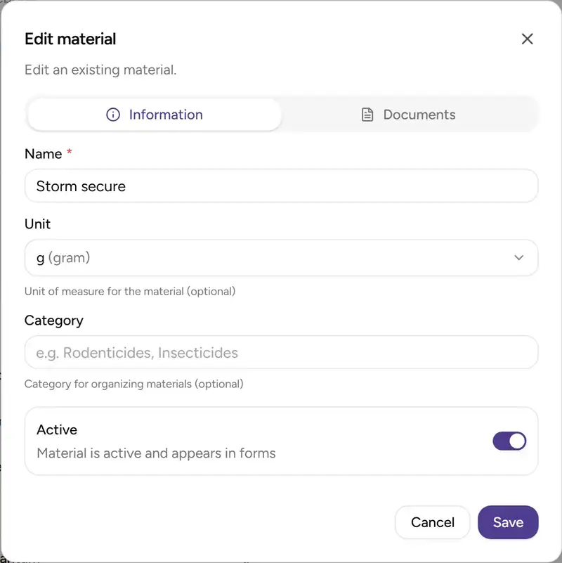 Material edit dialog - Desktop