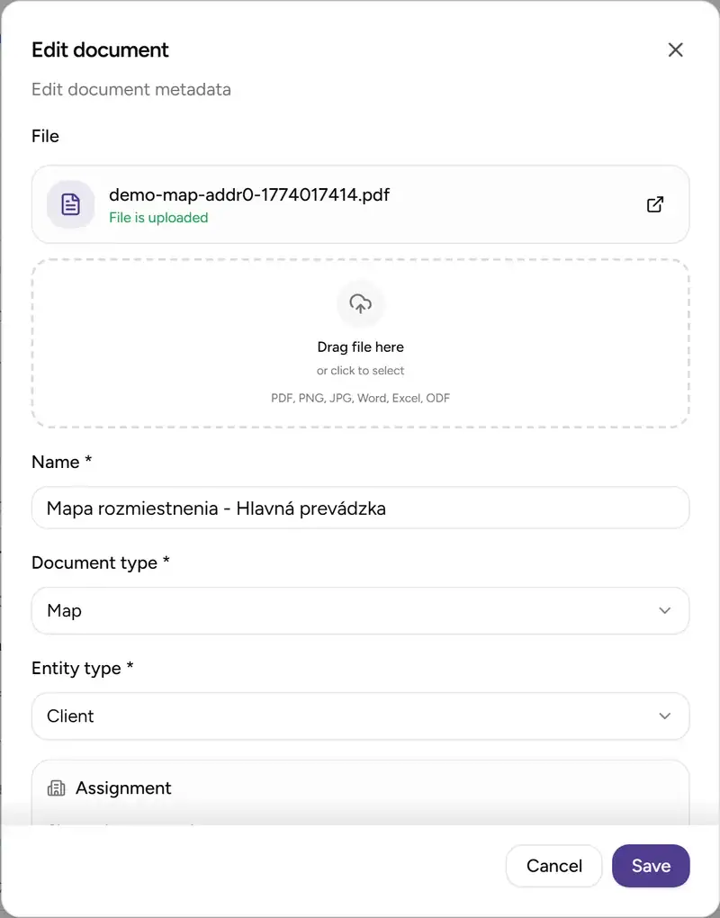 Document assignment and visibility settings - Desktop