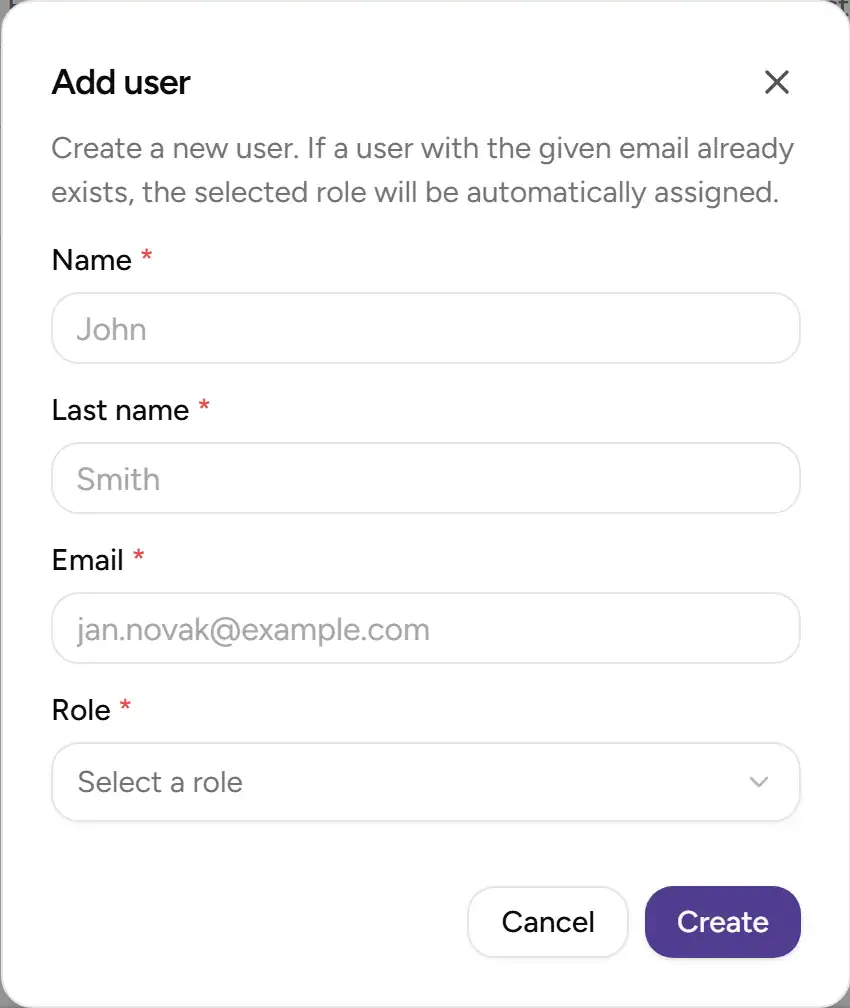 Edit user dialog - Desktop